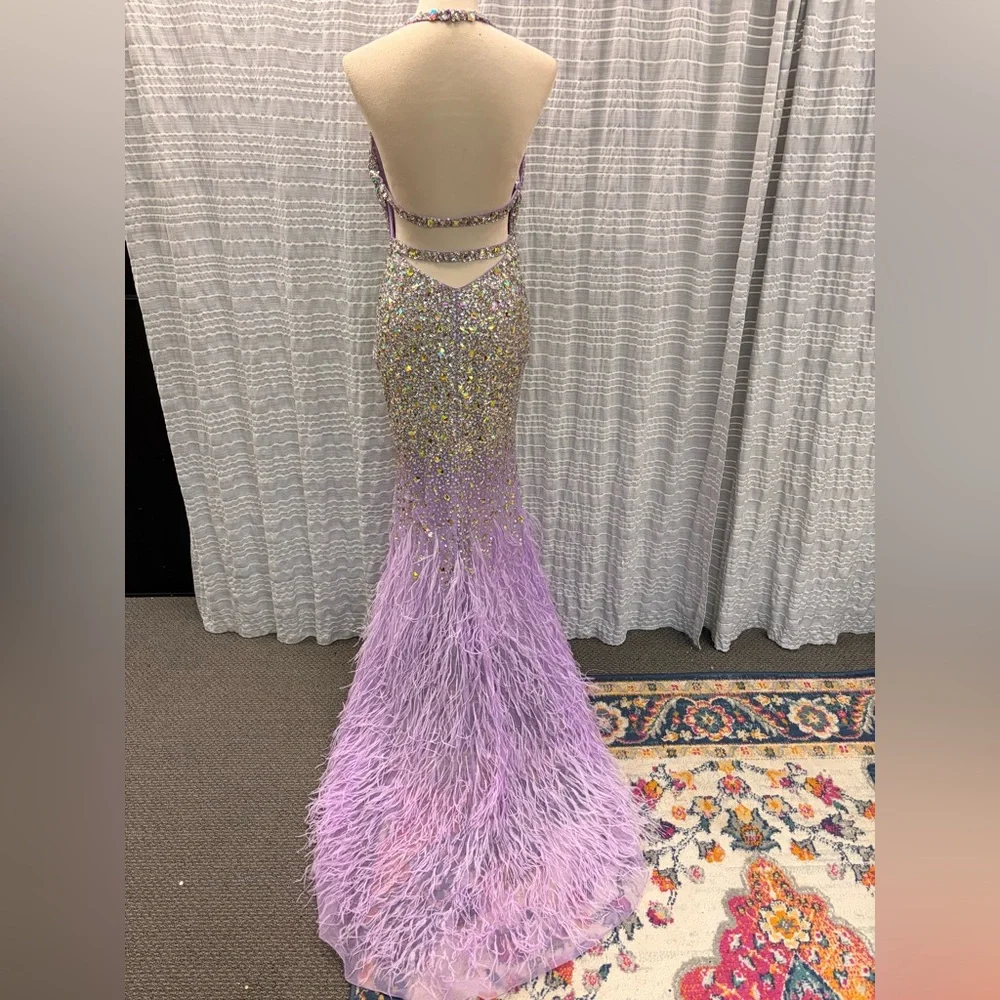 Lavender Sequin Halter Prom Dress - Picture 4 of 7
